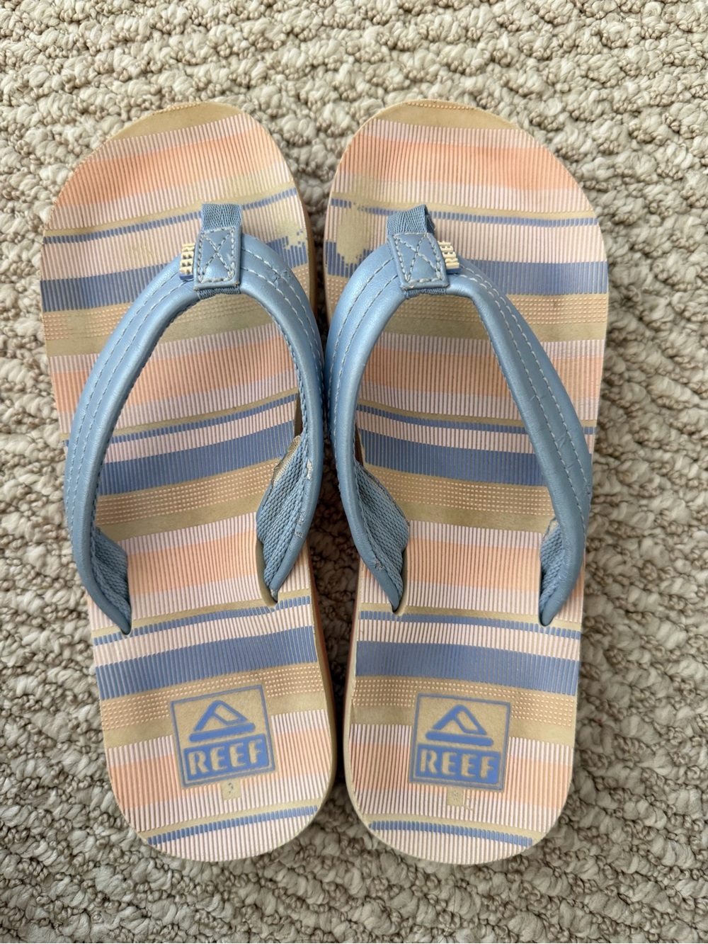 Reef Kids Light Blue Strap Striped Flip Flops